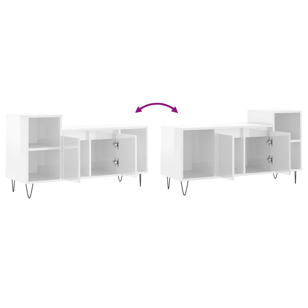 Tv-Meubel 00X35X55 Cm Bewerkt Hout Hoogglans wit