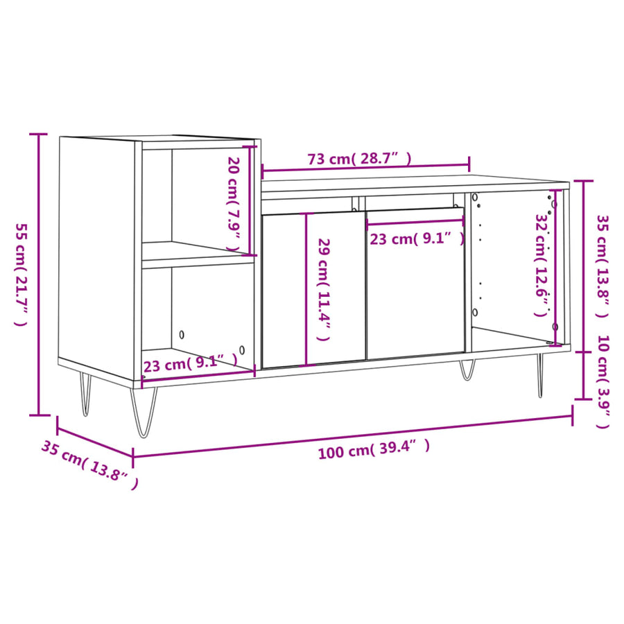 Tv-Meubel 00X35X55 Cm Bewerkt Hout Betongrijs