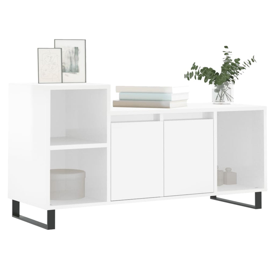 Tv-Meubel 00X35X55 Cm Bewerkt Hout Hoogglans wit