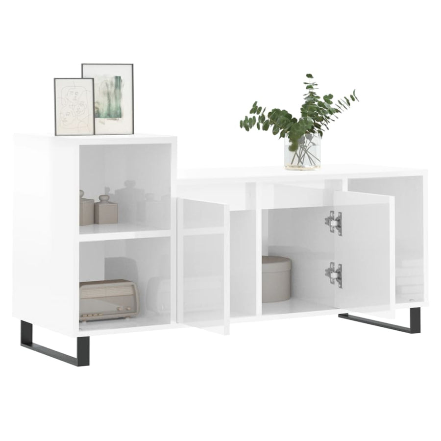 Tv-Meubel 00X35X55 Cm Bewerkt Hout Hoogglans wit