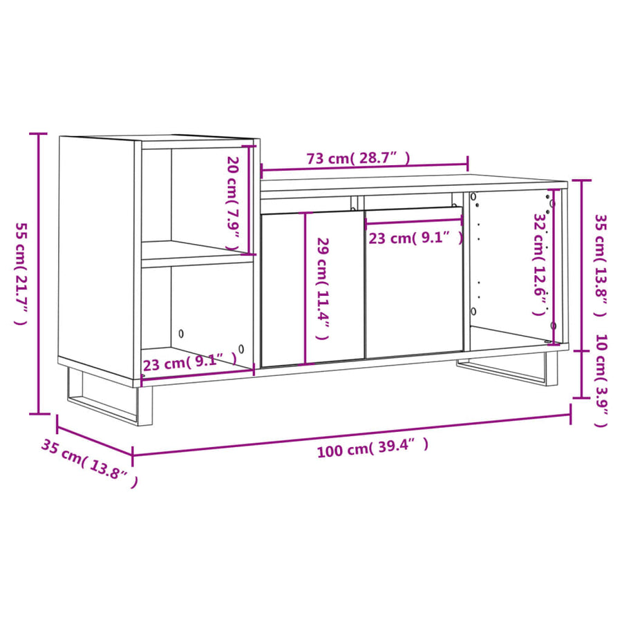 Tv-Meubel 00X35X55 Cm Bewerkt Hout Betongrijs