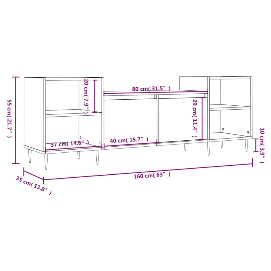 Tv-Meubel 160X35X55 Cm Bewerkt Hout Wit
