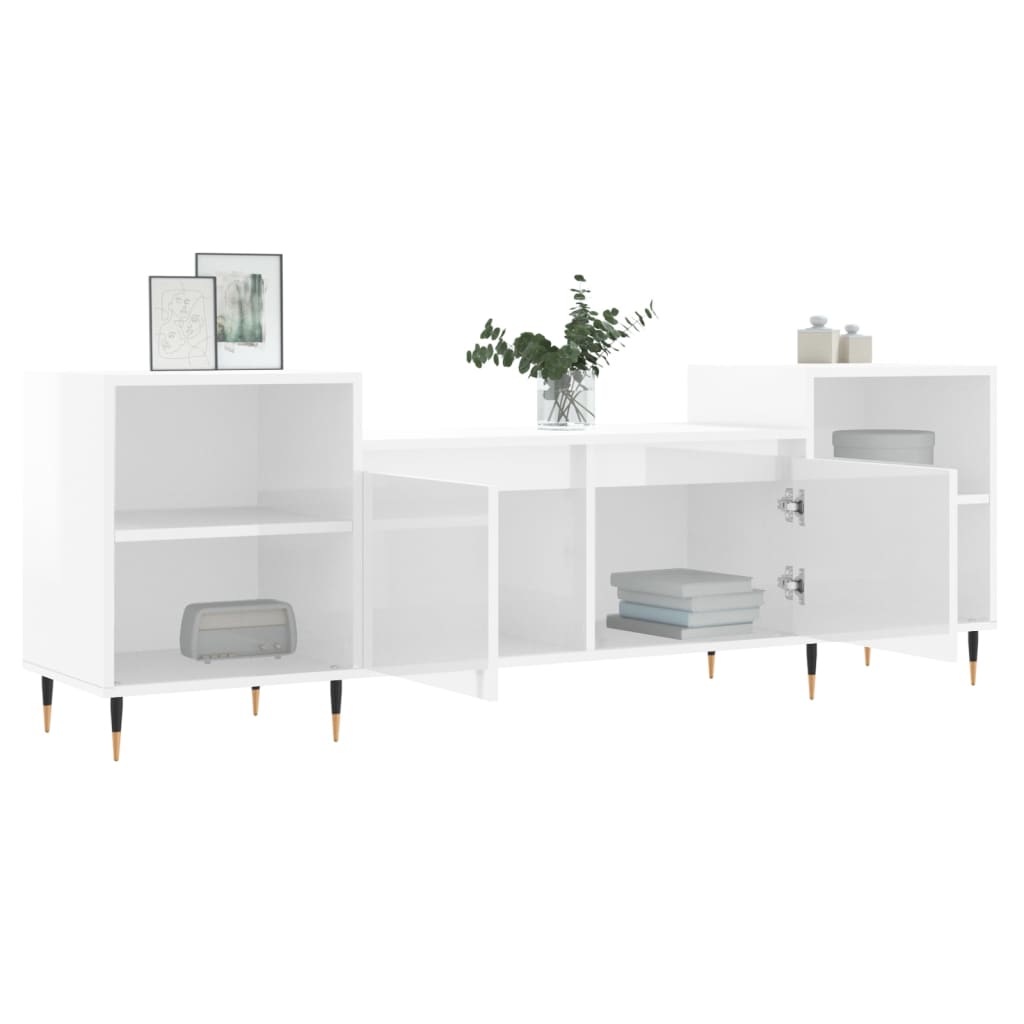 Tv-Meubel 60X35X55 Cm Bewerkt Hout Hoogglans wit