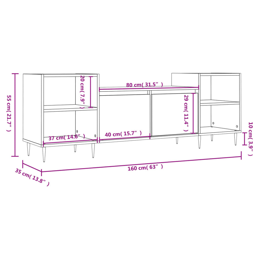 Tv-Meubel 160X35X55 Cm Bewerkt Hout Betongrijs