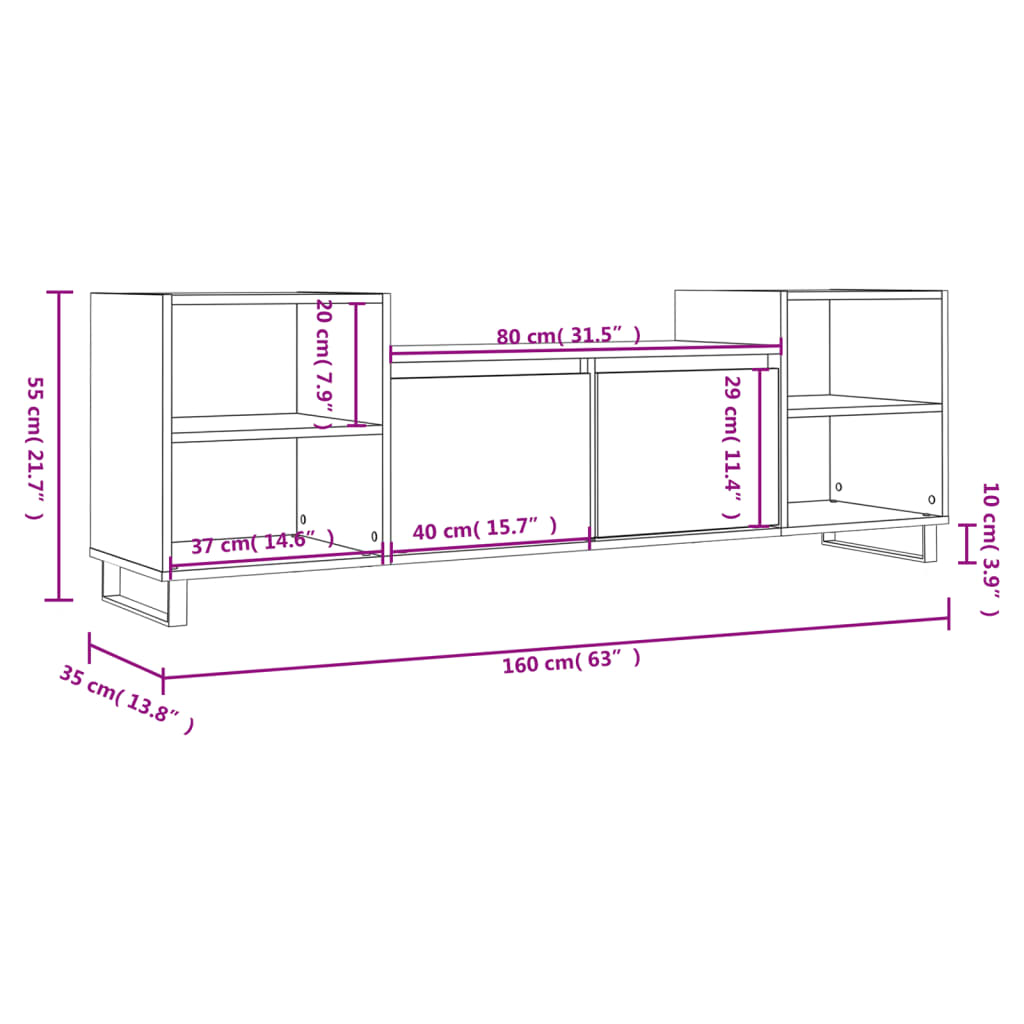 Tv-Meubel 60X35X55 Cm Bewerkt Hout Kleurig Sonoma eiken