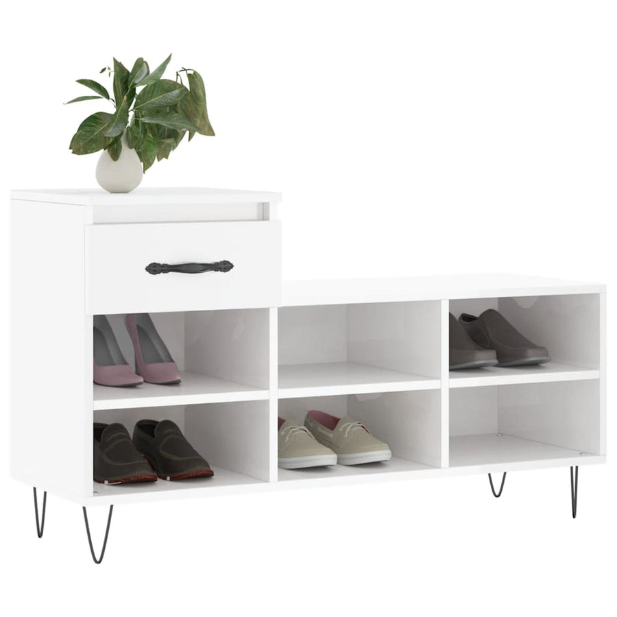 Schoenenkast 02X36X60 Cm Bewerkt Hout Hoogglans wit