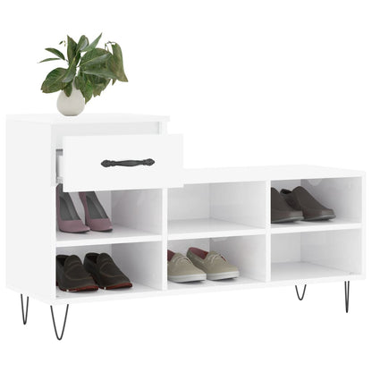 Schoenenkast 02X36X60 Cm Bewerkt Hout Hoogglans wit