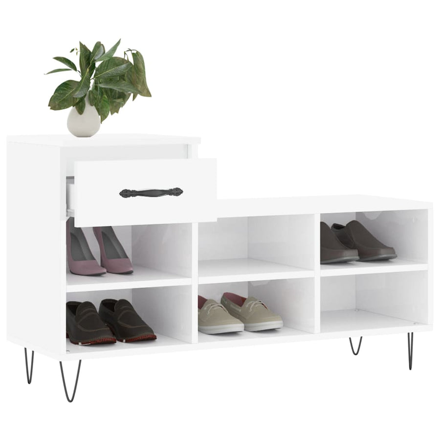 Schoenenkast 02X36X60 Cm Bewerkt Hout Hoogglans wit