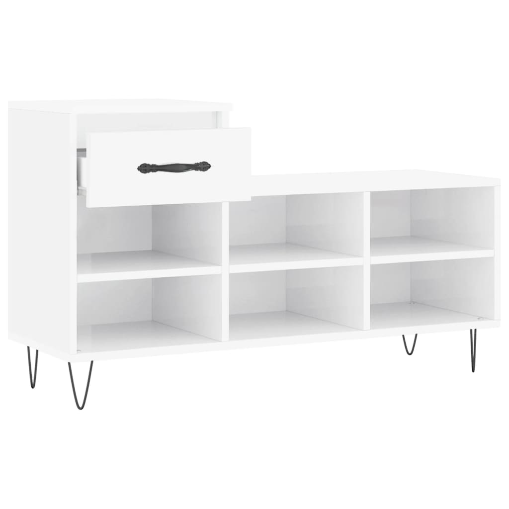Schoenenkast 02X36X60 Cm Bewerkt Hout Hoogglans wit