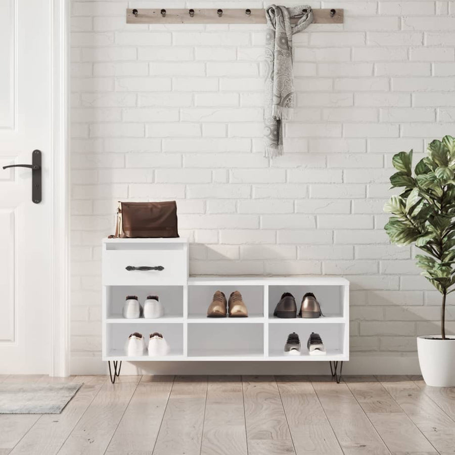 Schoenenkast 02X36X60 Cm Bewerkt Hout Hoogglans wit