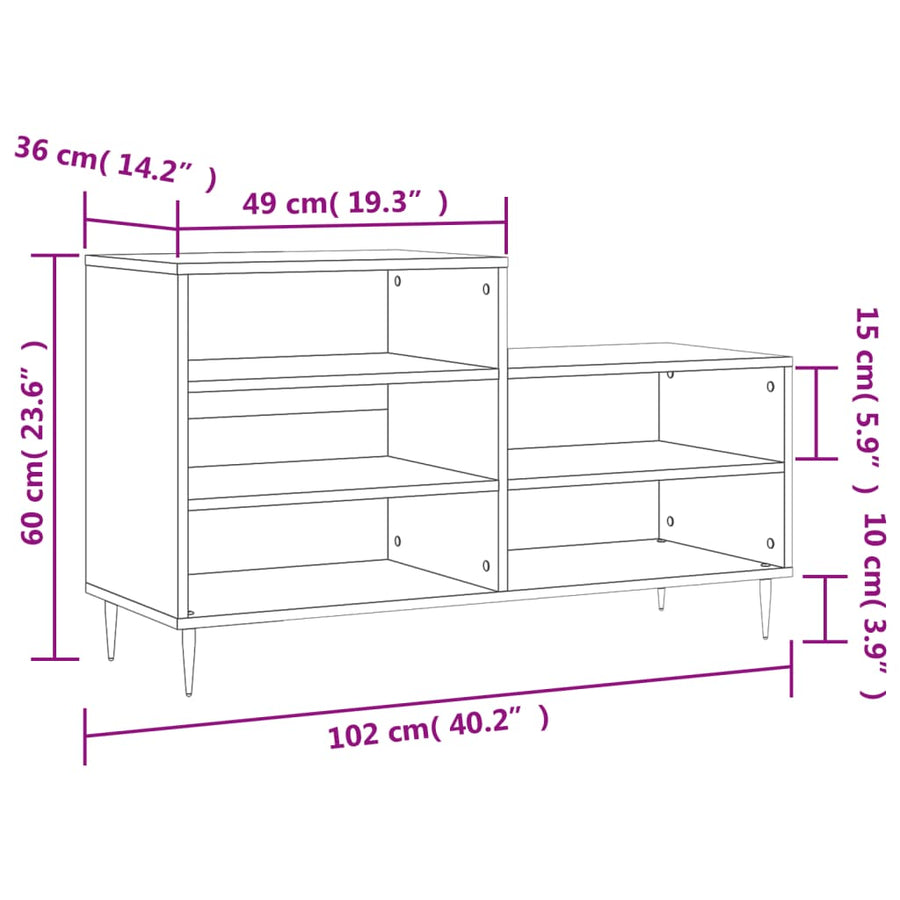 Schoenenkast 102X36X60 Cm Bewerkt Hout Sonoma Grijs
