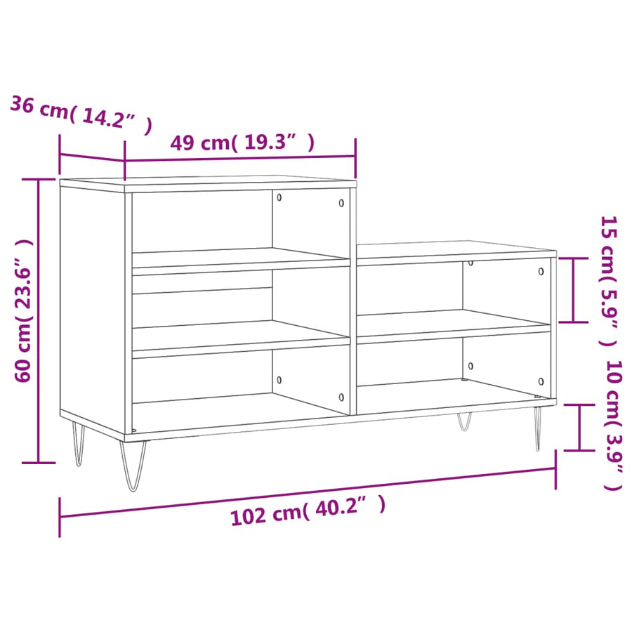 Schoenenkast 102X36X60 Cm Bewerkt Hout Zwart