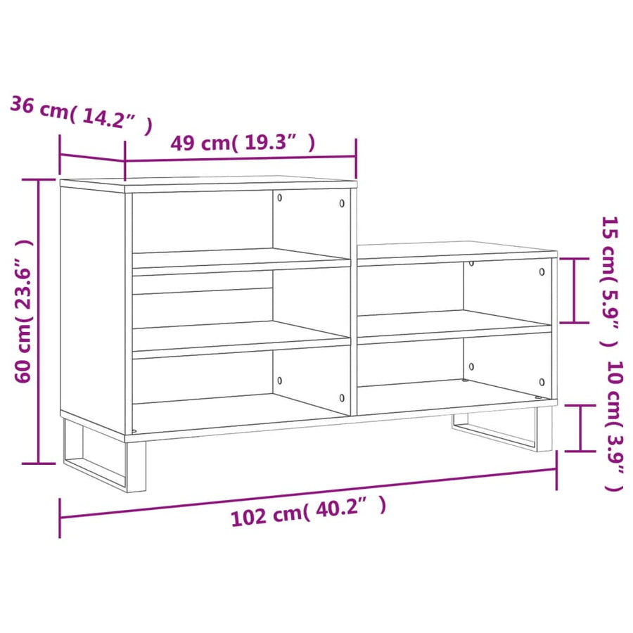 Schoenenkast 02X36X60 Cm Bewerkt Hout Bruin Eikenkleur Bruineiken