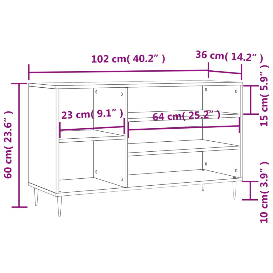 Schoenenkast 02X36X60 Cm Bewerkt Hout Betongrijs