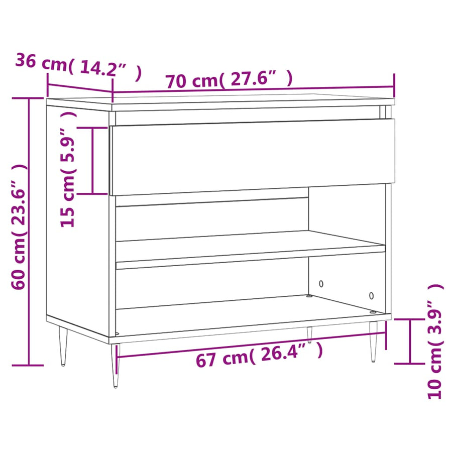 Schoenenkast 70X36X60 Cm Bewerkt Hout Betongrijs