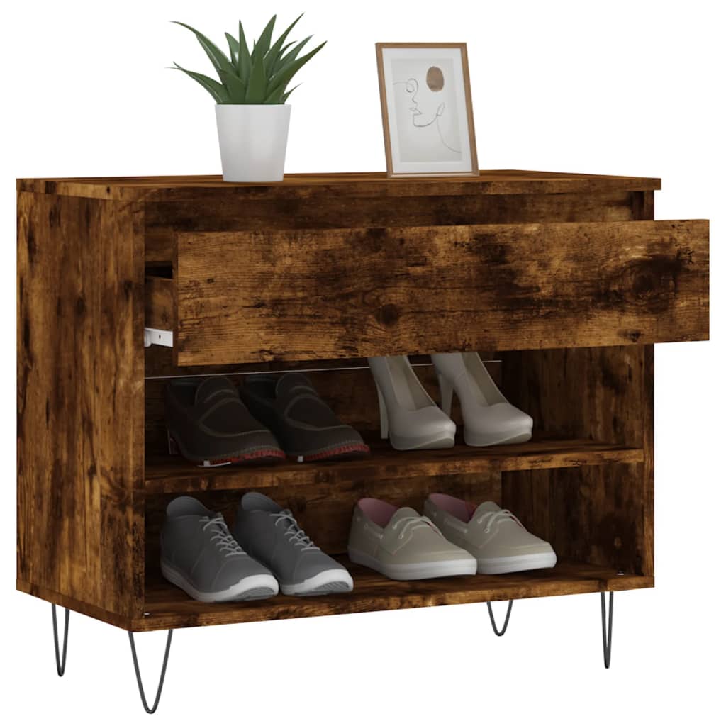 Schoenenkast 70X36X60 Cm Bewerkt Hout Kleurig Gerookt eiken