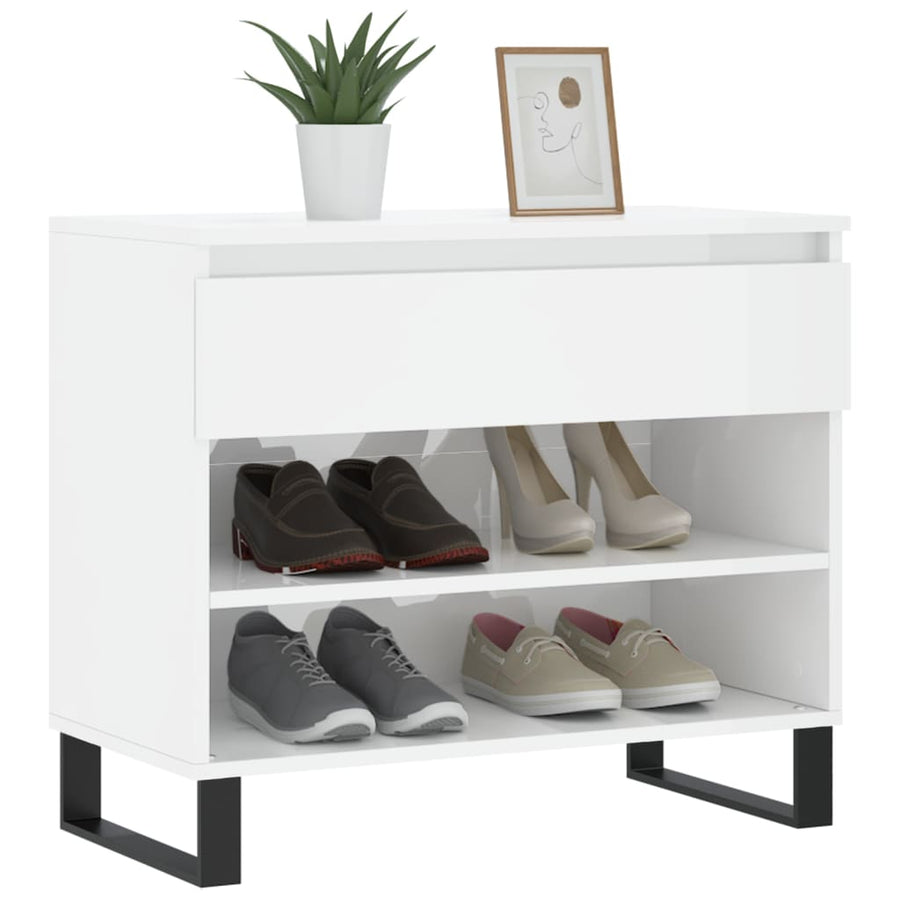 Schoenenkast 70X36X60 Cm Bewerkt Hout Hoogglans Wit