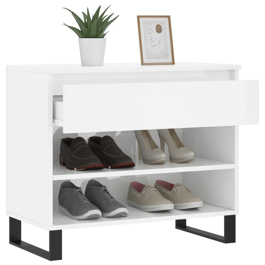Schoenenkast 70X36X60 Cm Bewerkt Hout Hoogglans Wit