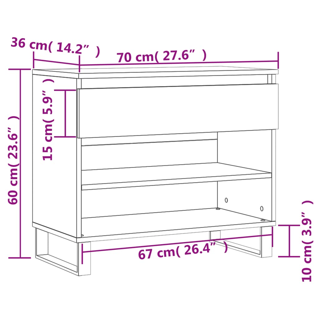 Schoenenkast 70X36X60 Cm Bewerkt Hout Betongrijs