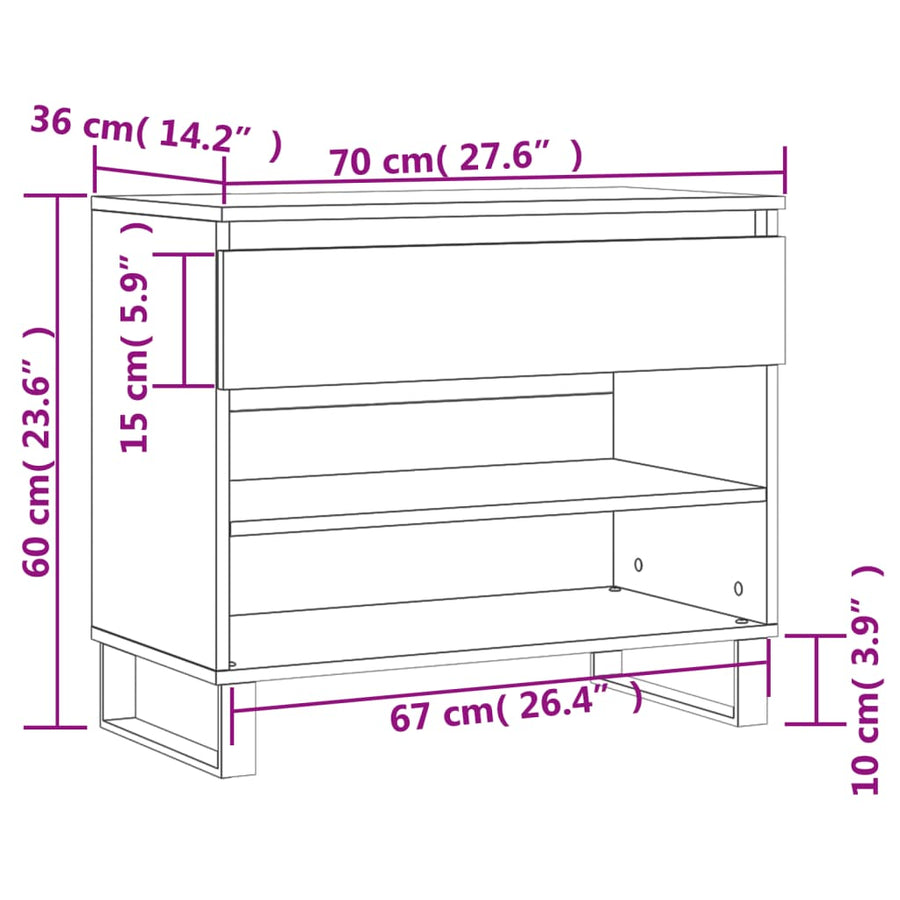 Schoenenkast 70X36X60 Cm Bewerkt Hout Betongrijs