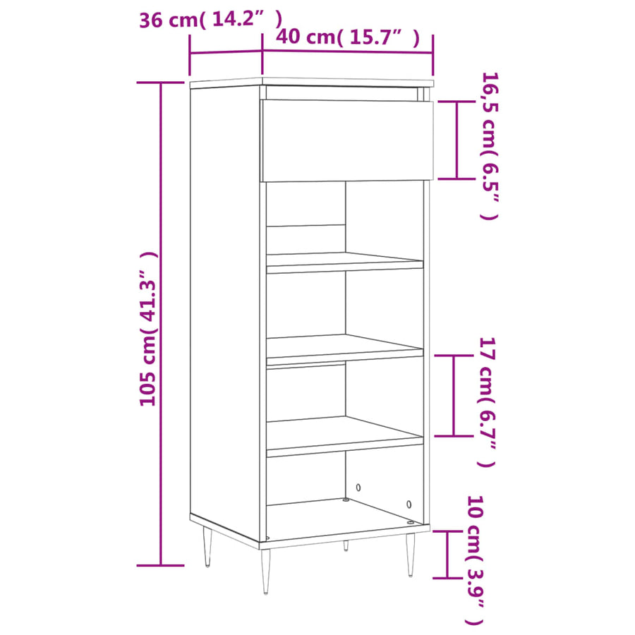 Schoenenkast 40X36X05 Cm Bewerkt Hout Zwart