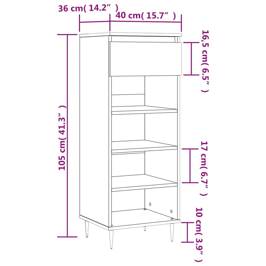 Schoenenkast 40X36X105 Cm Bewerkt Hout Betongrijs