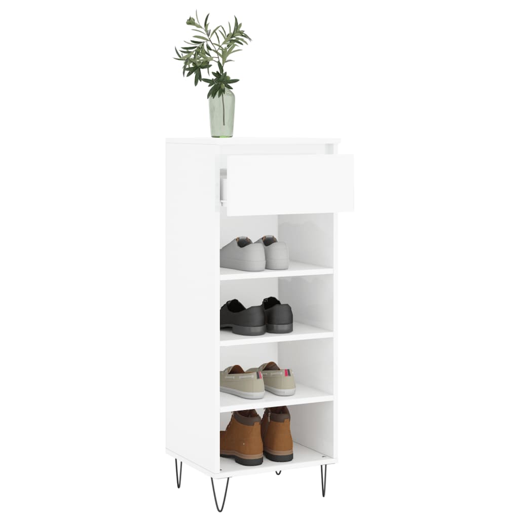 Schoenenkast 40X36X05 Cm Bewerkt Hout Hoogglans wit