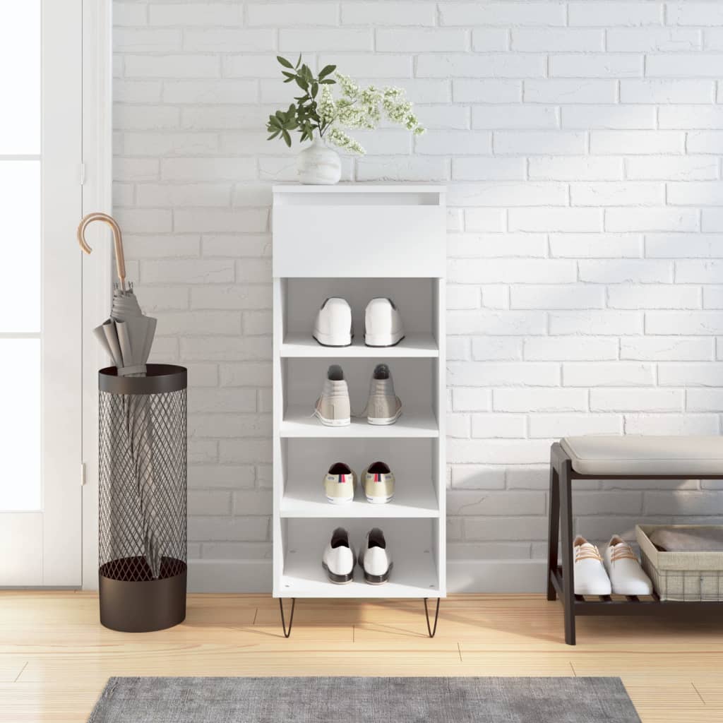 Schoenenkast 40X36X05 Cm Bewerkt Hout Hoogglans wit