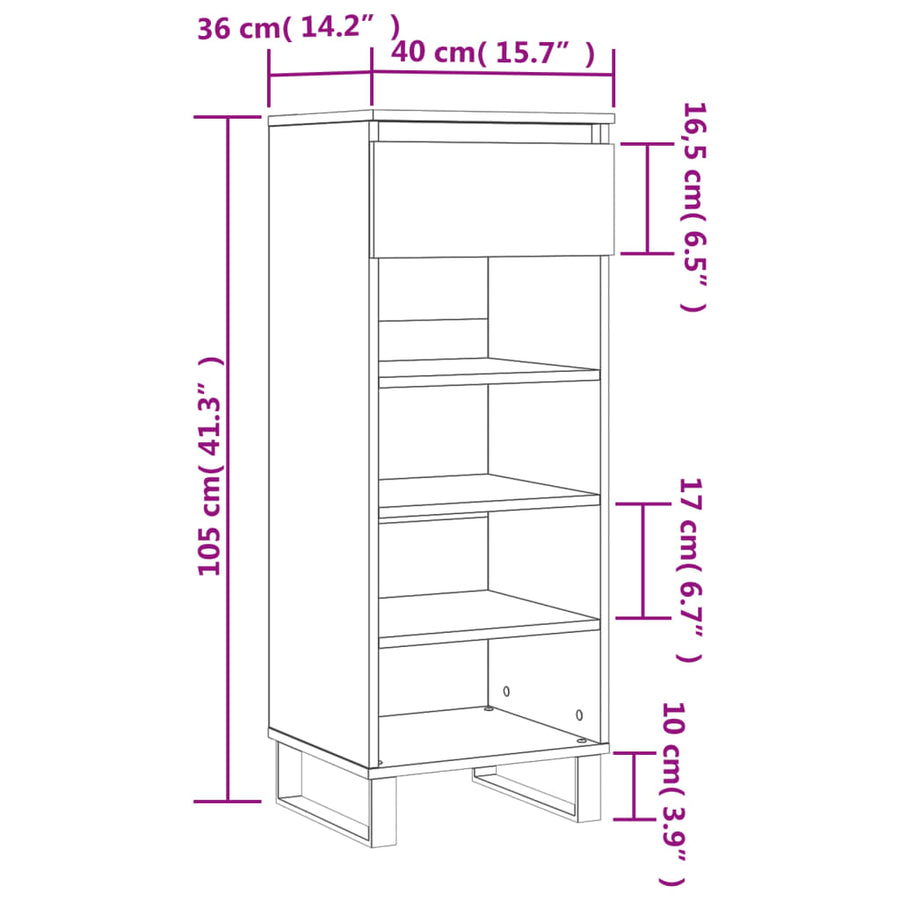 Schoenenkast 40X36X05 Cm Bewerkt Hout Betongrijs