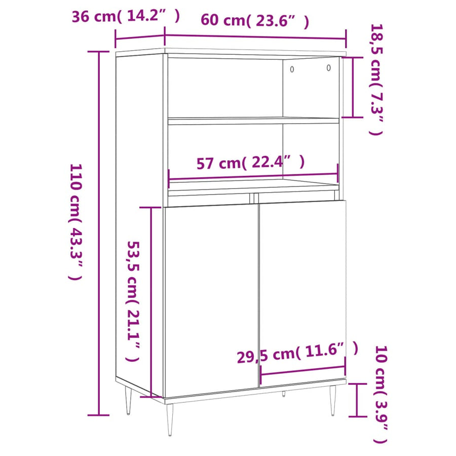 Hoge Kast 60X36X110 Cm Bewerkt Hout Gerookt Eikenkleurig