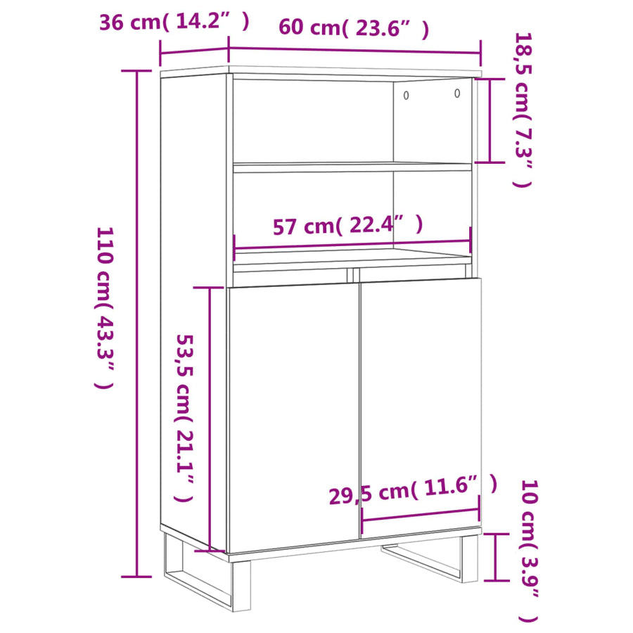 Hoge Kast 60X36X110 Cm Bewerkt Hout Sonoma Eikenkleurig