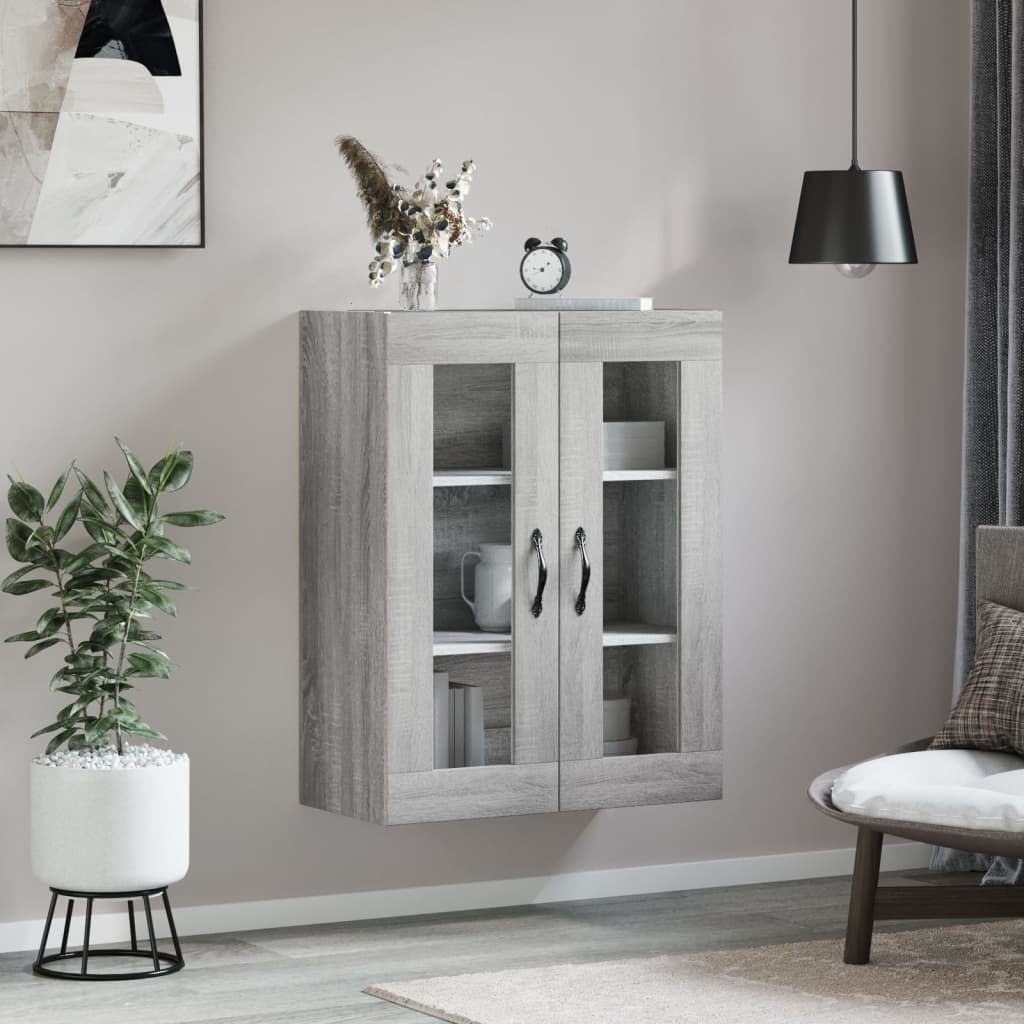 Wandkast 69,5X34X90 Cm Bewerkt Hout Eikenkleurig Grijs sonoma