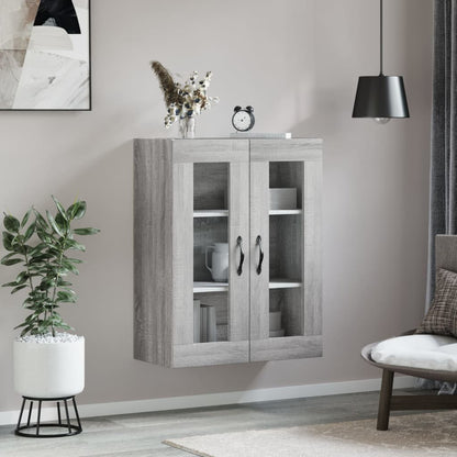 Wandkast 69,5X34X90 Cm Bewerkt Hout Eikenkleurig Grijs sonoma