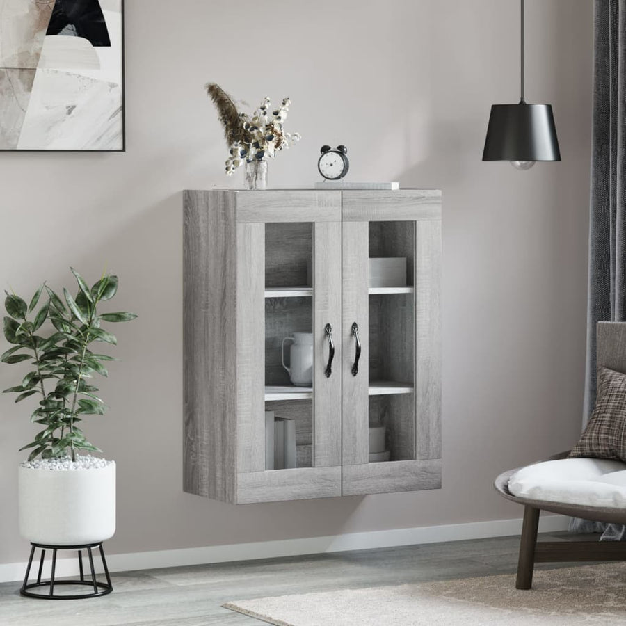 Wandkast 69,5X34X90 Cm Bewerkt Hout Eikenkleurig Grijs sonoma