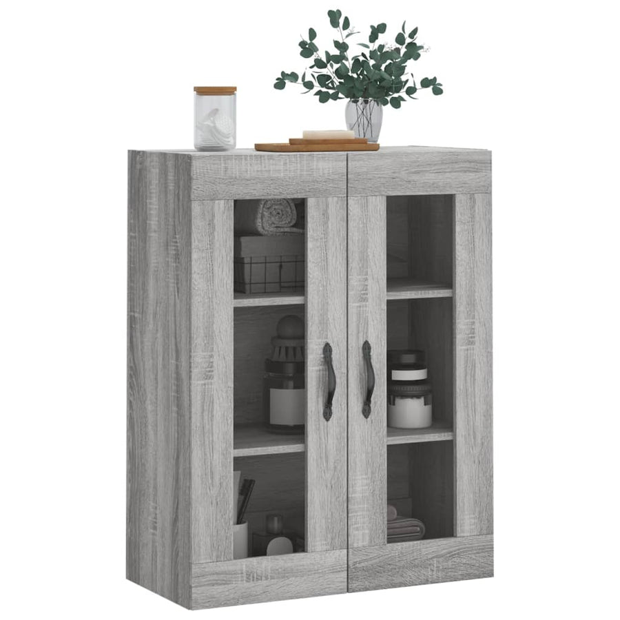 Wandkast 69,5X34X90 Cm Bewerkt Hout Eikenkleurig Grijs sonoma