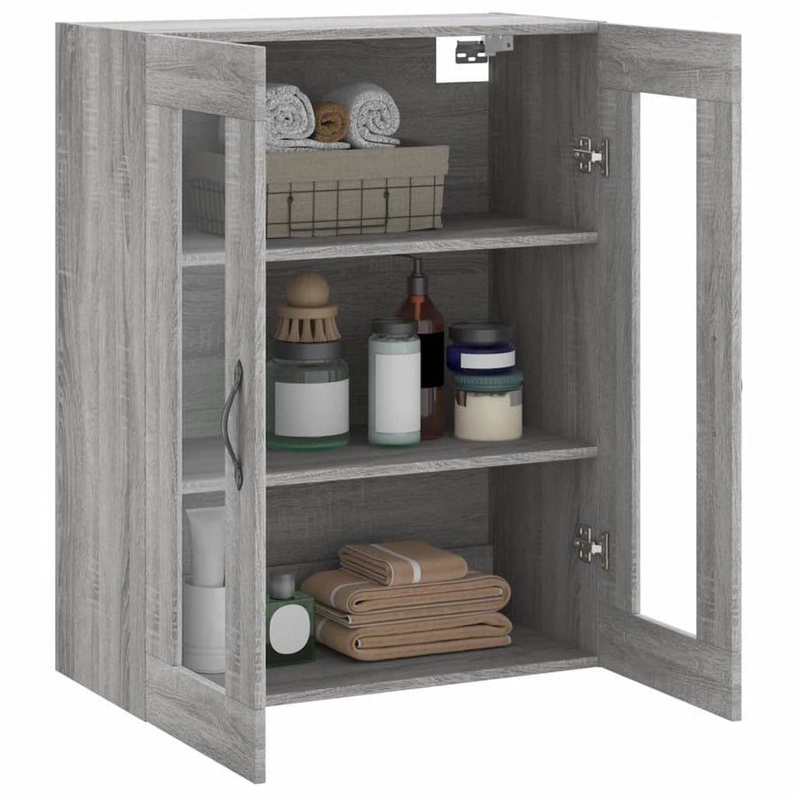 Wandkast 69,5X34X90 Cm Bewerkt Hout Eikenkleurig Grijs sonoma