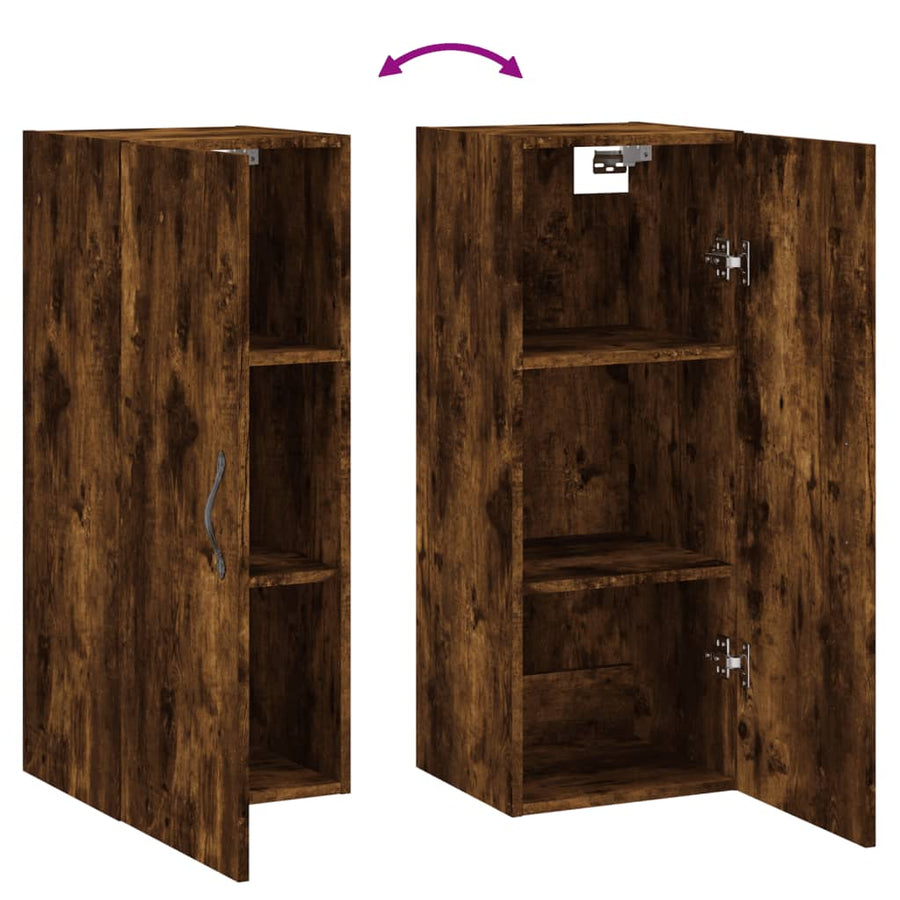 Wandkast 34,5X34X90 Cm Bewerkt Hout Gerookt Eikenkleurig