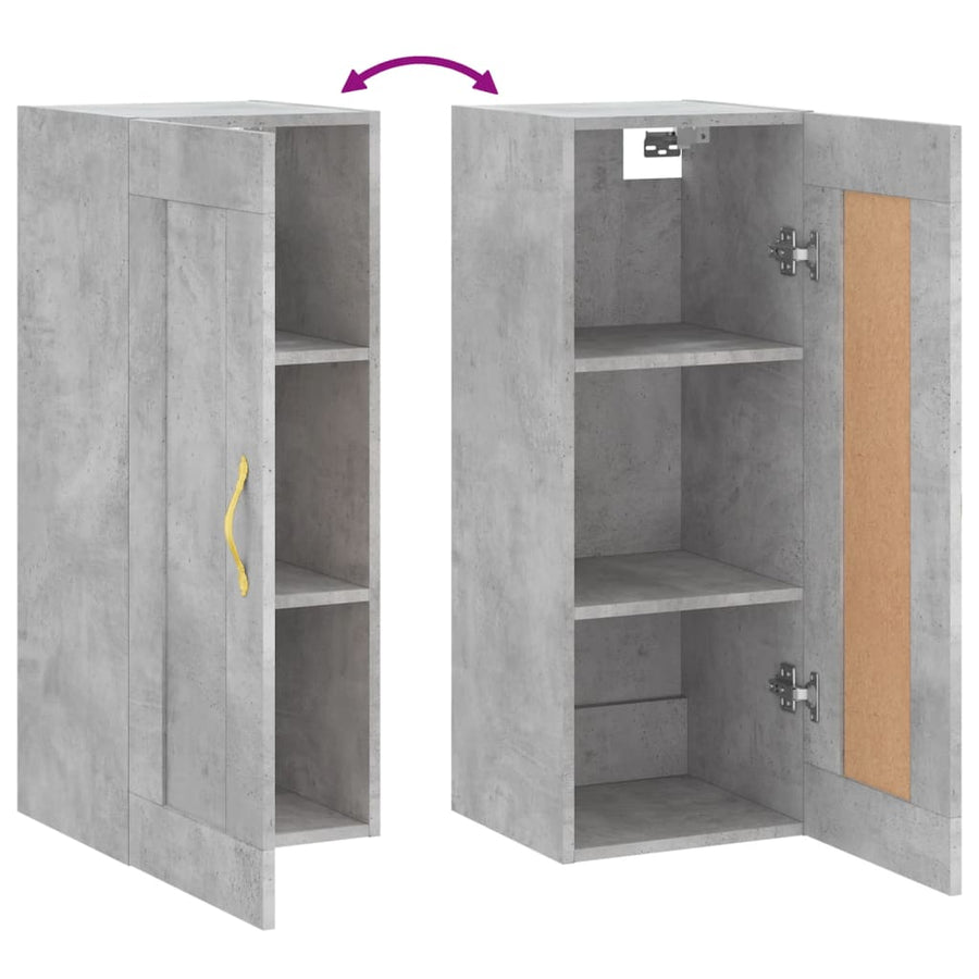 Wandkast 34,5X34X90 Cm Bewerkt Hout Betongrijs