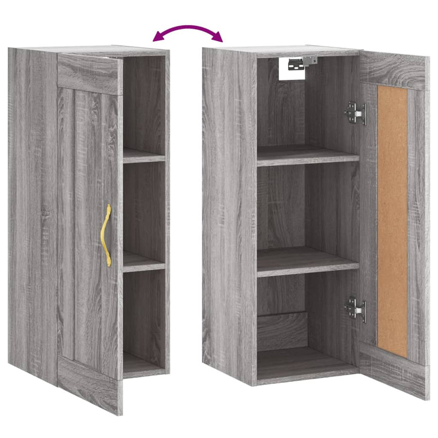 Wandkast 34,5X34X90 Cm Bewerkt Hout Grijs Sonoma Eikenkleurig