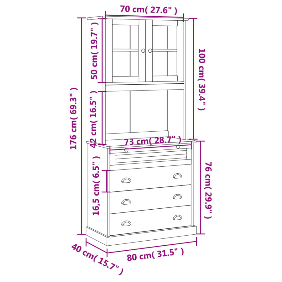 Hoge Kast Vigo 80X40X176 Cm Massief Grenenhout Bruin