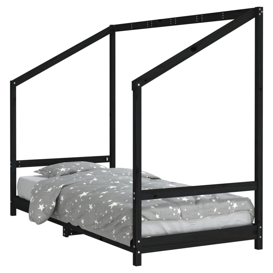 Kinderbedframe 90X200 Cm Massief Grenenhout Zwart