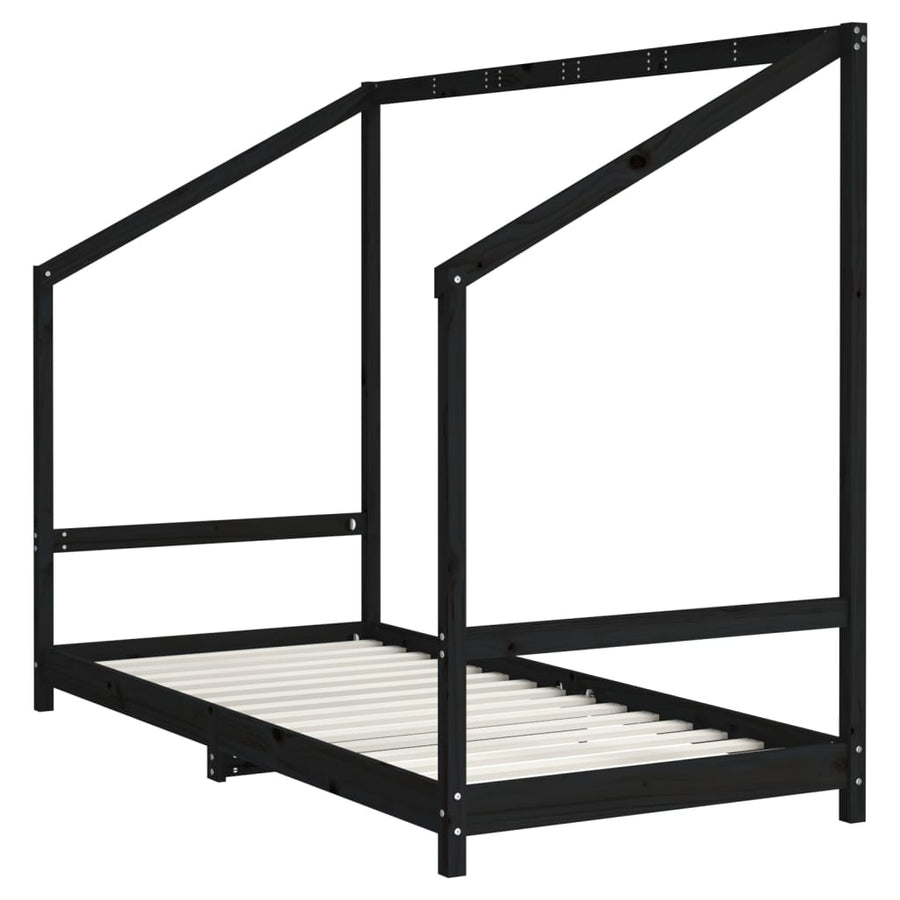 Kinderbedframe 90X200 Cm Massief Grenenhout Zwart