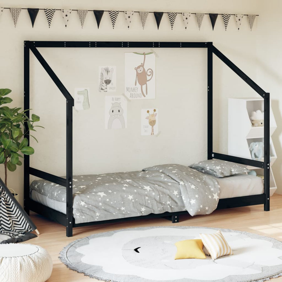 Kinderbedframe 90X200 Cm Massief Grenenhout Zwart
