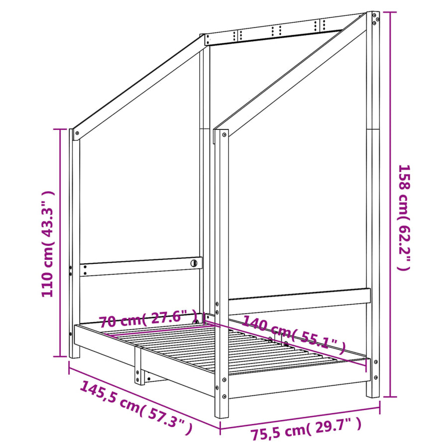 Kinderbedframe 70X140 Cm Massief Grenenhout
