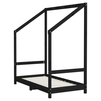 Kinderbedframe 70X140 Cm Massief Grenenhout Zwart