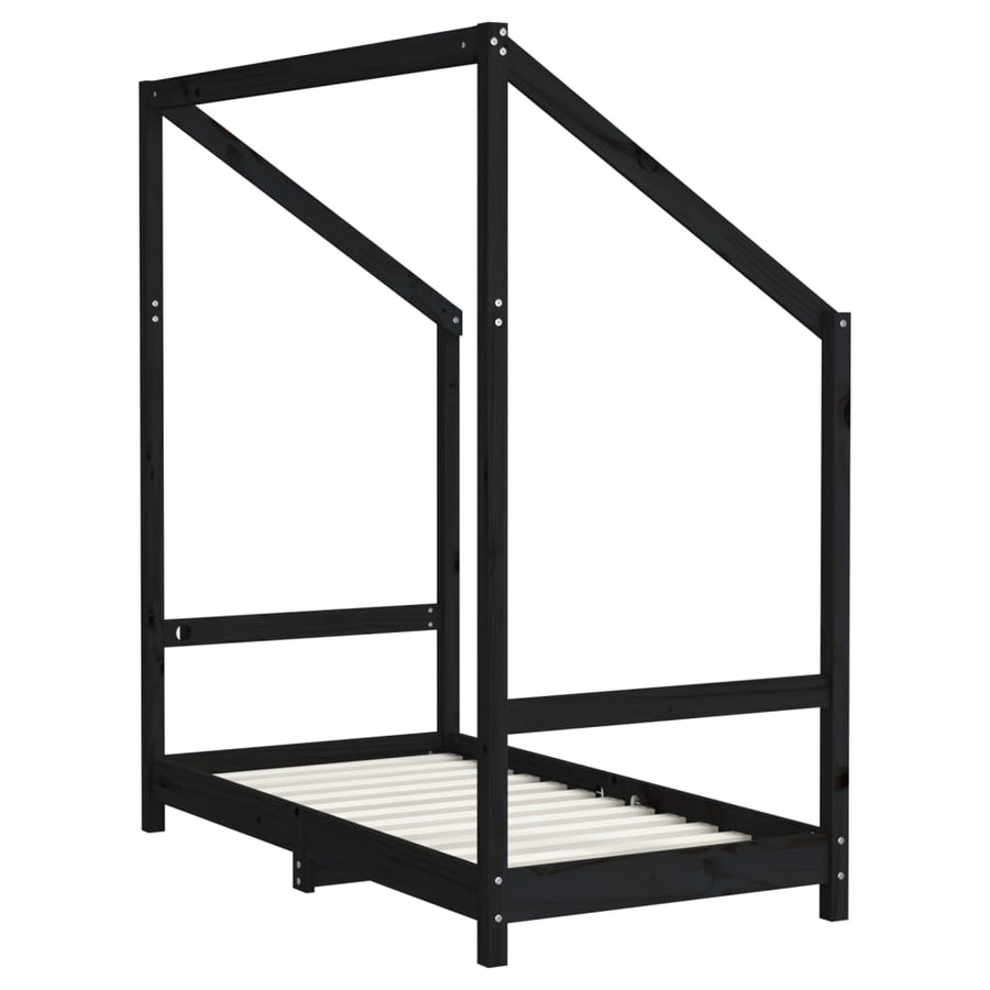 Kinderbedframe 70X140 Cm Massief Grenenhout Zwart