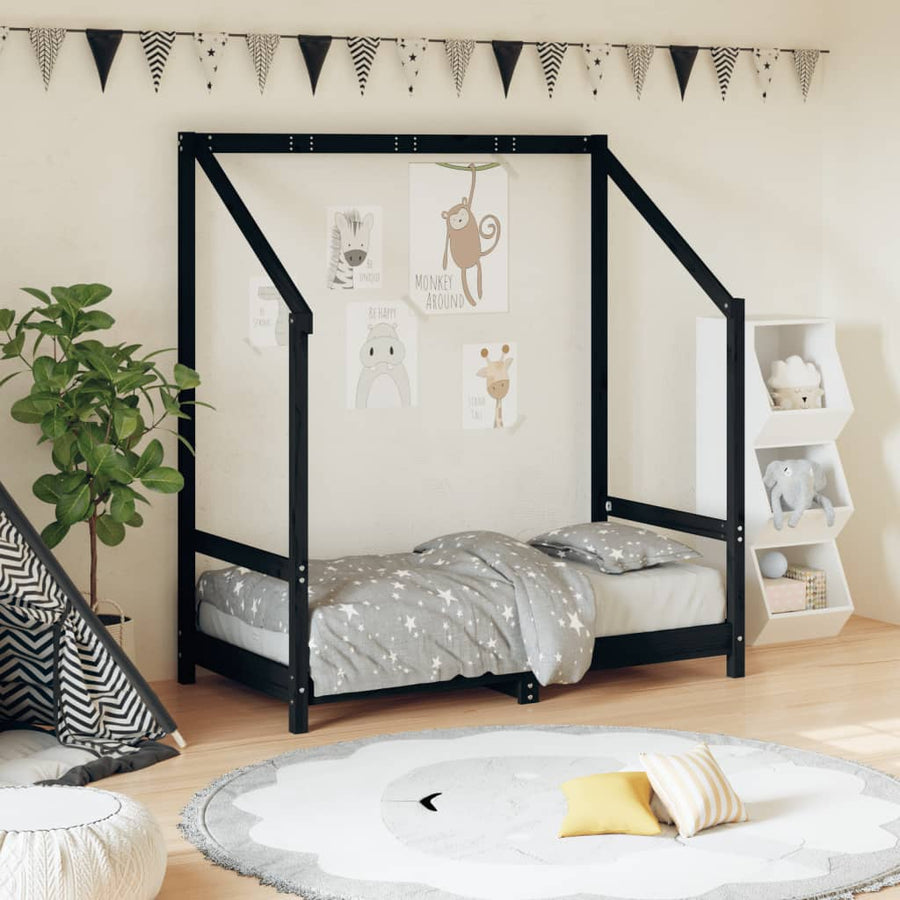Kinderbedframe 70X140 Cm Massief Grenenhout Zwart