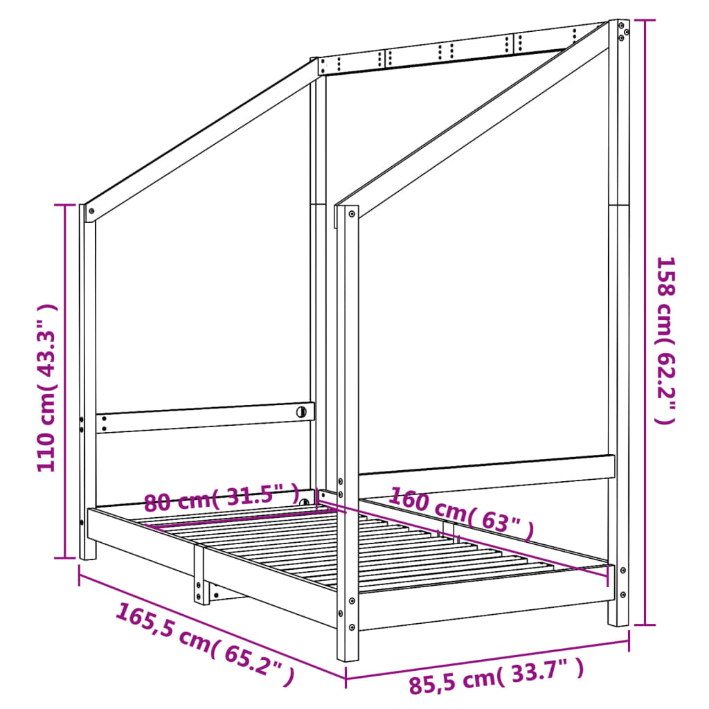 Kinderbedframe 80X160 Cm Massief Grenenhout