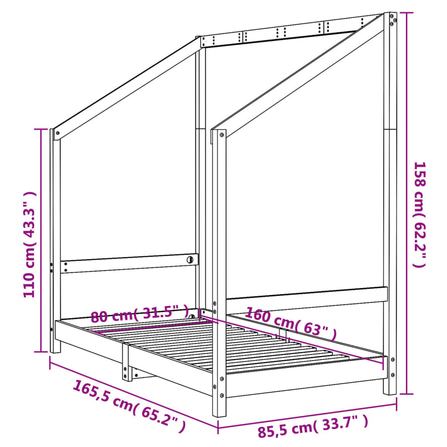 Kinderbedframe 80X160 Cm Massief Grenenhout