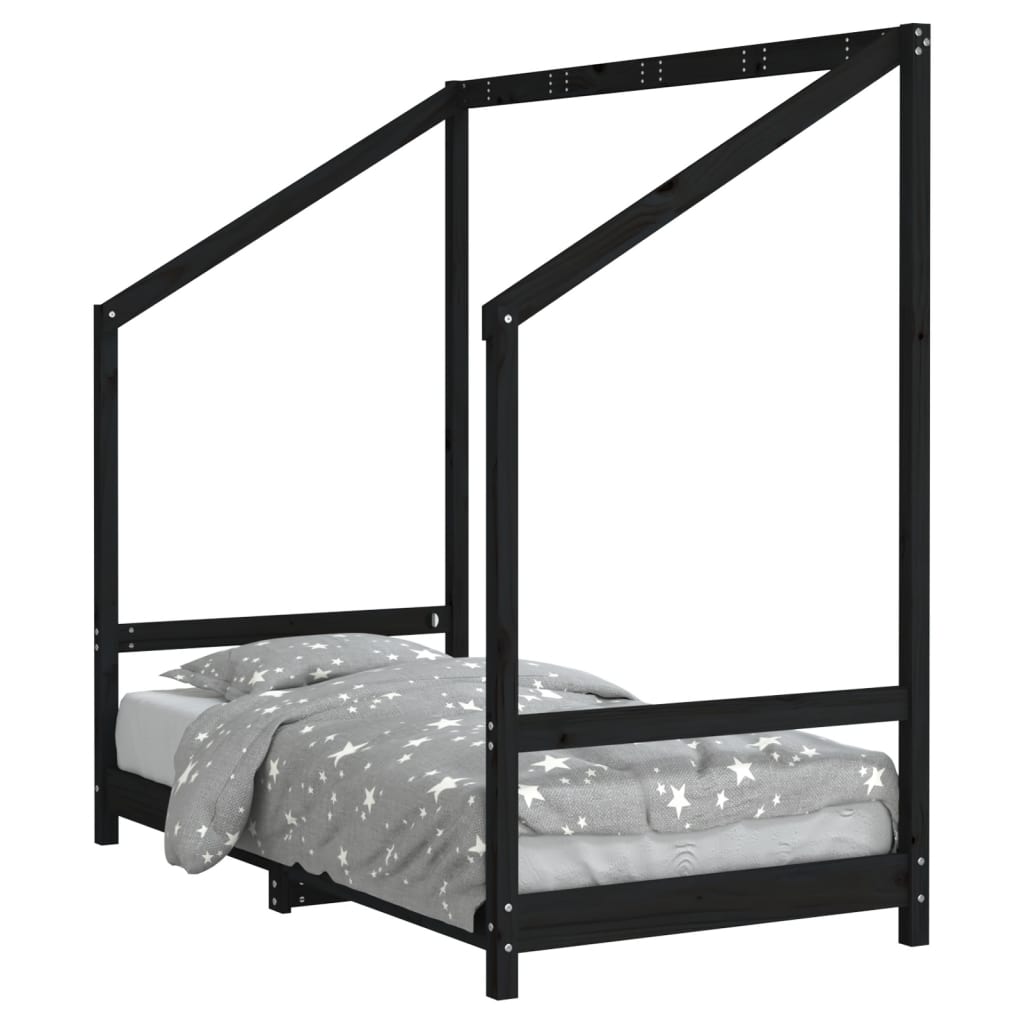 Kinderbedframe 80X160 Cm Massief Grenenhout Zwart